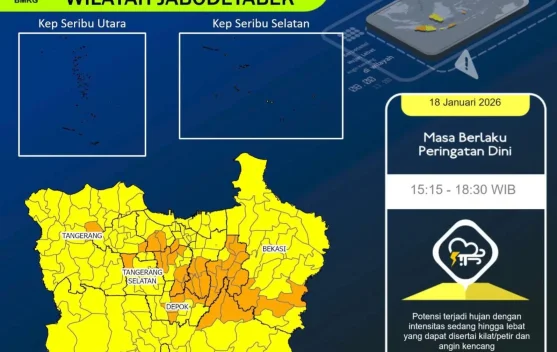 BMKG: Hujan Lebat-Petir Intai Jabodetabek Sore Ini